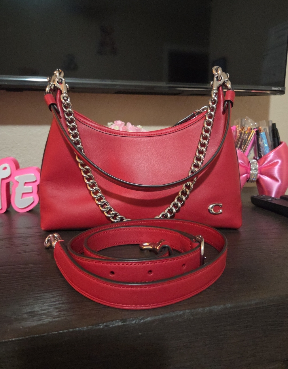 Coach Red Ruby Juliet Shoulder Bag with Silver Hardware